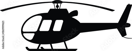 Black silhouette of helicopter flying in white sky illustration for aviation industry transportation and tourism concept emergency rescue air travel vehicle graphic design element for presentations an