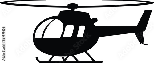 Helicopter silhouette black on white background flying in the sky air transportation aviation vehicle travel tourism adventure concept for transportation industry marketing materials and presentations