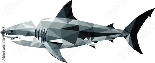 Low poly great white shark swimming in ocean modern geometric illustration marine animal polygon design predator graphic for ocean conservation awareness posters wildlife educational materials or sea