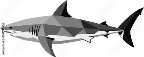 Geometric great white shark illustration swimming underwater low poly vector design powerful predator character concept for marine biology wildlife conservation animal education posters and ocean them