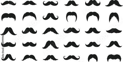 Black mustache styles on white background facial hair
