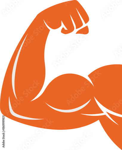 Orange muscular arm flexing biceps showing strength and power symbol of fitness bodybuilding workout healthy lifestyle strong man concept for gym advertising sports nutrition promotion athletic traini