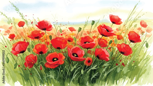 Vibrant Red Poppies in a Verdant Field
