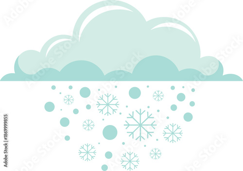 Stylized snow cloud raining snowflakes in minimalist design snowing weather icon vector graphic illustration for winter holiday season christmas snowfall forecast template meteorological presentation