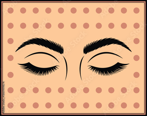 Closed eyes with long eyelashes and well-groomed eyebrows in a beauty and wellness concept for spa and makeup artists cosmetic product promotion minimalist design illustration for fashion and lifestyl