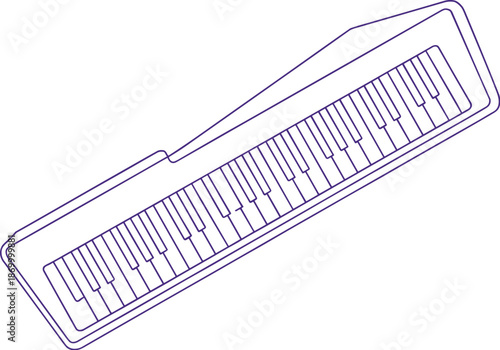 Modern electric keyboard synthesizer musical instrument in minimalist line art vector illustration for music education entertainment industry creative arts graphic design projects and digital marketin
