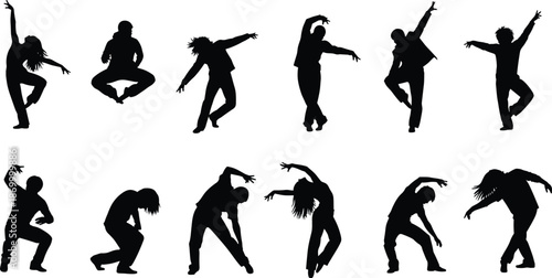 Black silhouettes of people dancing on white background dance poses human figures