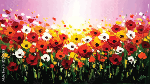 Vibrant Meadow of Blooming Flowers in Sunlight