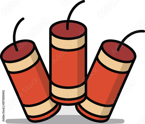 Cartoon dynamite sticks illustration explosive charges with lit fuse ready to ignite danger concept for demolition new year celebration fireworks display dangerous design element for holiday party bac