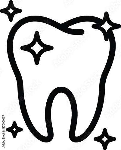 Clean sparkling tooth illustration for dental health care oral hygiene concept showing healthy enamel with shine representing strong teeth in a modern minimalist line art style graphic for dentist adv