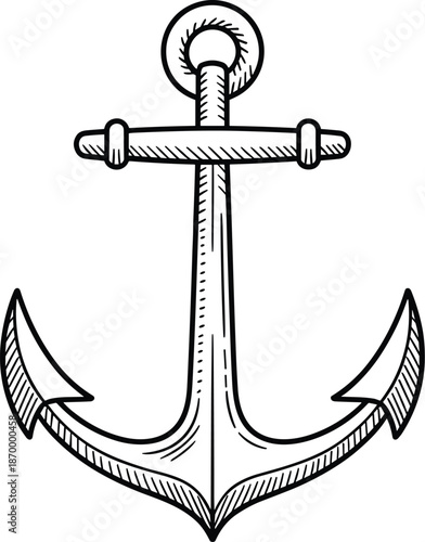 Detailed nautical anchor illustration graphic design for maritime industry logo branding and sailing adventure travel company marketing materials vintage style sea vessel equipment concept for ocean t
