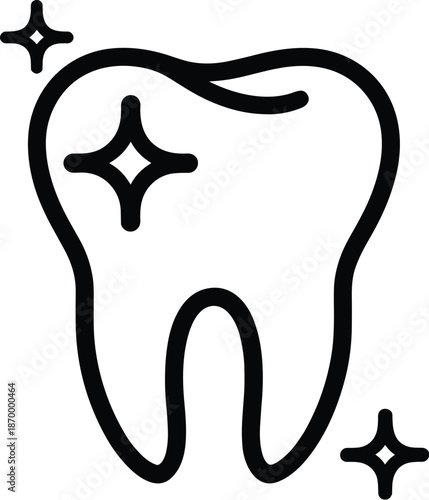 Clean tooth icon with sparkles for dental care illustration representing oral hygiene and health in a modern minimalist style for medical presentations and dentist office branding promoting healthy te