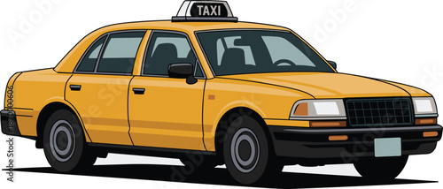 Classic yellow taxi cab illustration driving in urban city downtown transport service for tourists and business travelers transportation vehicle for hire travel and tourism industry advertising and ma