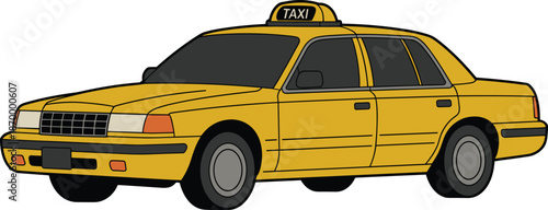 Cartoon yellow taxi cab illustration driving through city streets transportation travel and tourism concept urban lifestyle vehicle graphic design element for advertising promotional materials and tra
