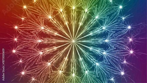 Vibrant fireworks exploding in rainbow colors for celebration
