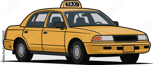 Yellow Taxi Cab Isolated Illustration Driving in City Urban Transport Cartoon Style Vehicle for Hire Service Automobile Rental Company Ride Share App Design Element Transportation Industry Vector Grap