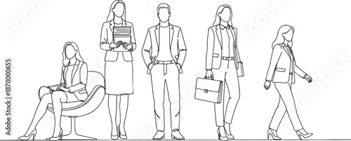 Faceless business people standing and sitting in line office workers professionals