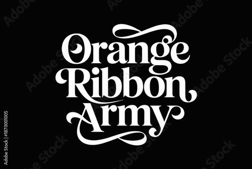 Orange Ribbon Army Typography Logo on Black Background Creative Symbol Graphic Design for Awareness Campaigns Charity Events Social Causes Nonprofit Organizations and Community Support Movement Stylis