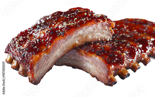 Classic barbecue pork ribs slow cooked to tender perfection and coated with rich smoky glazed sauce isolated on transparent background PNG