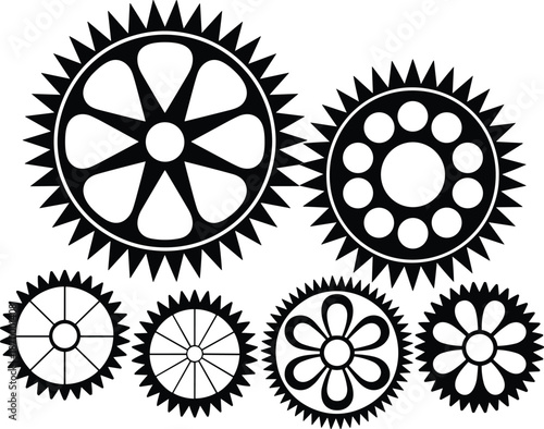 Intricate black and white gear system illustration showcasing mechanical engineering concepts and precision manufacturing teamwork for industrial design projects and engineering presentations conveyin