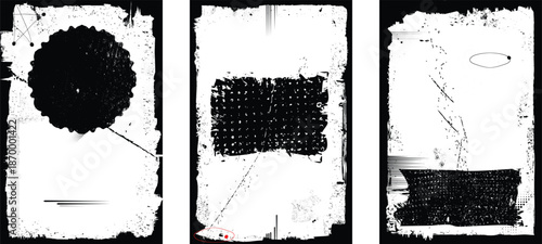 Overlays set, rough edges, scratches for poster design. Rectangular frame template collection . distress texture . Grunge frame borders isolated on the background . Rough edges effect . 
