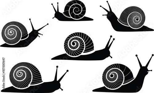 Stylized snail silhouettes crawling in monochrome illustration snail graphic design for nature conservation awareness educational resources biology classroom material wildlife ecosystem presentation v