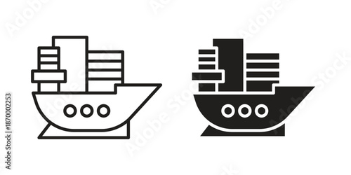 Container ship icons for design. Easily editable stroke. Modern flat design.