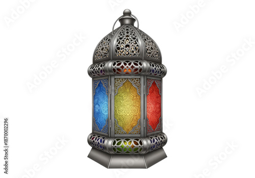 ornate arabic lantern with colorful stained-glass panels