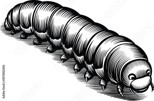 Engraved Caterpillar Illustration Moving Forward Detailed Vintage Style Insect Larva Black And White Line Art Drawing Animal Vector Image For Educational Materials Science Publications Biology Resourc