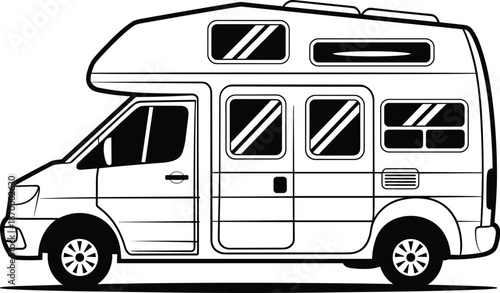 Modern camper van vector illustration traveling in style and comfort for outdoor adventures recreational vehicle rv road trip travel lifestyle freedom and relaxation vacation camping family getaway de