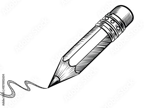 Detailed pencil drawing illustration creating a flowing line on white background for art education creative writing graphic design projects school supplies artistic expression educational resources dr