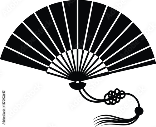 Elegant Japanese folding fan illustration with decorative tassel minimalist design for traditional Asian culture presentations classic oriental art history projects and creative graphic design website