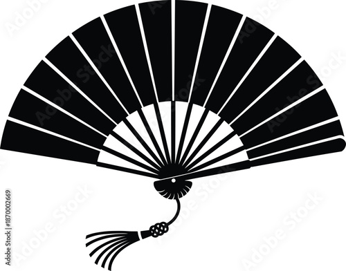 Elegant black folding fan with tassel in traditional Japanese style for cultural events and decorative arts presentations vintage symbol of asian heritage and design for fashion industry and artistic