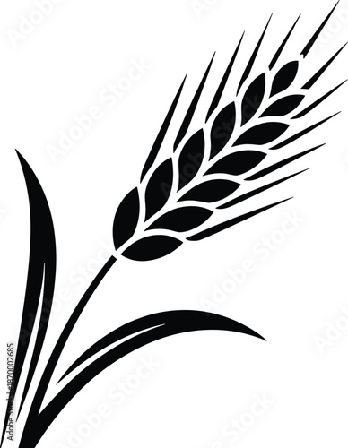 Elegant wheat stalk monochrome silhouette graphic illustration design element for agriculture farming industry harvest season symbol organic food packaging branding farm fresh bakery logo element mini