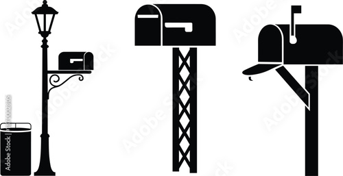 Mailbox vector icons set for postal service design front view of mailboxes with post and light illustration for communication letter sending receiving advertisement delivery marketing concept graphic