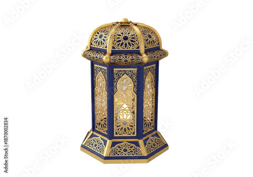 ornate blue and gold lantern with intricate filigree design ramadan eid mubarak