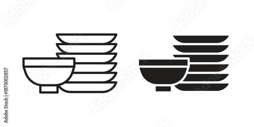 Dishes icons for design. Easily editable stroke. Modern flat design.