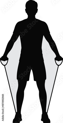 Silhouette man exercising with resistance band in fitness training workout routine athletic strength building for health wellness lifestyle physical therapy rehabilitation program muscular body traini