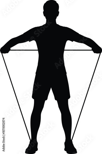 Silhouette of man exercising with resistance band for fitness training and strength building in home gym workout routine for physical therapy and rehabilitation promoting healthy lifestyle wellness fl