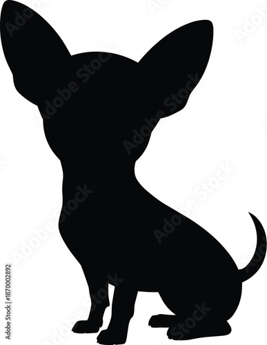 Silhouette of small chihuahua dog sitting alert on white background domestic pet companion animal outline vector illustration for veterinary clinic logo design or cute puppy breed adoption marketing c
