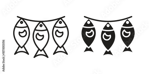 Dried fish icons for design. Easily editable stroke. Modern flat design.