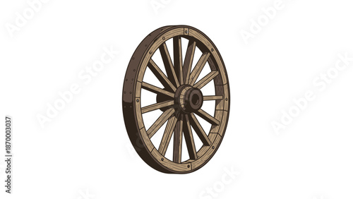 Abstract Pioneer Wagon Wheel, Timeless Journey in 3D Fine Line Earthy Vector Icon. transparent.svg.