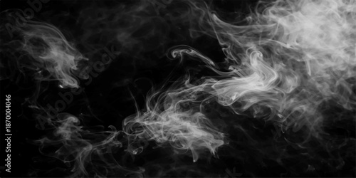 Smooth blue smoke swirls in a curved wave pattern with a misty motion effect against a dark black background