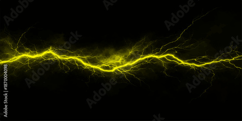 Abstract lightning background featuring a dark night storm with electric fractal energy arcs and a powerful flash of blue light in a motion design wallpaper