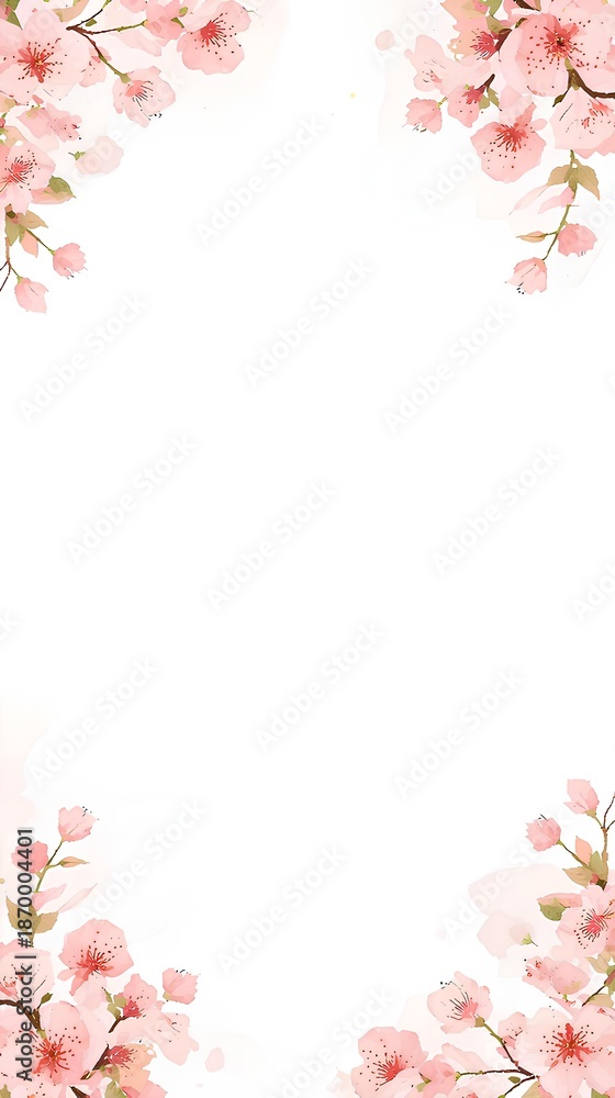 Fototapeta premium 白背景 桜のフレーム White Background Cherry blossom Illustration Frame （Generative AI） 