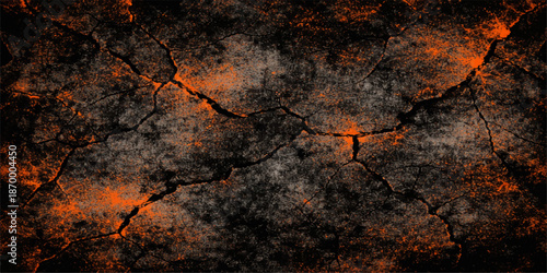 A vintage grunge pattern of dark fire wood texture and aged rusty metal material with a rough orange flame surface