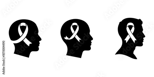 Silhouetted heads with awareness ribbons symbolizing support and solidarity