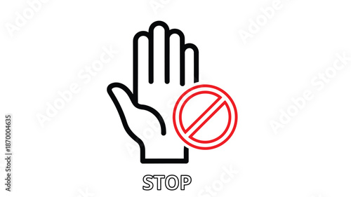 A hand gesture indicating a stop with a red circle and stop text below