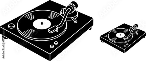 simple classic black vinyl music lp record player turntable symbol vector isolated on transparent background