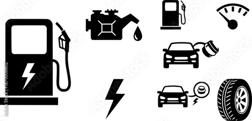 Fuel icon set. Gas station icons or signs. Engine oil icon symbol. Transport collection, petrol fuel. Vector illustration